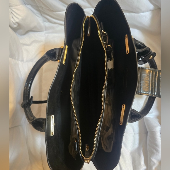 NWOT Dune London Vegan Leather Reptile Effect Satchel w/Crossbody Strap, Black. - Picture 9 of 13